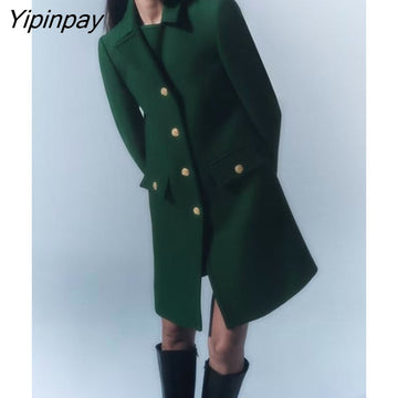 Yipinpay 2023 Winter Ladies Coat Blends Women Long Sleeve Single Breasted Jacket Slim Warm Basic Female Fashion Overcoat